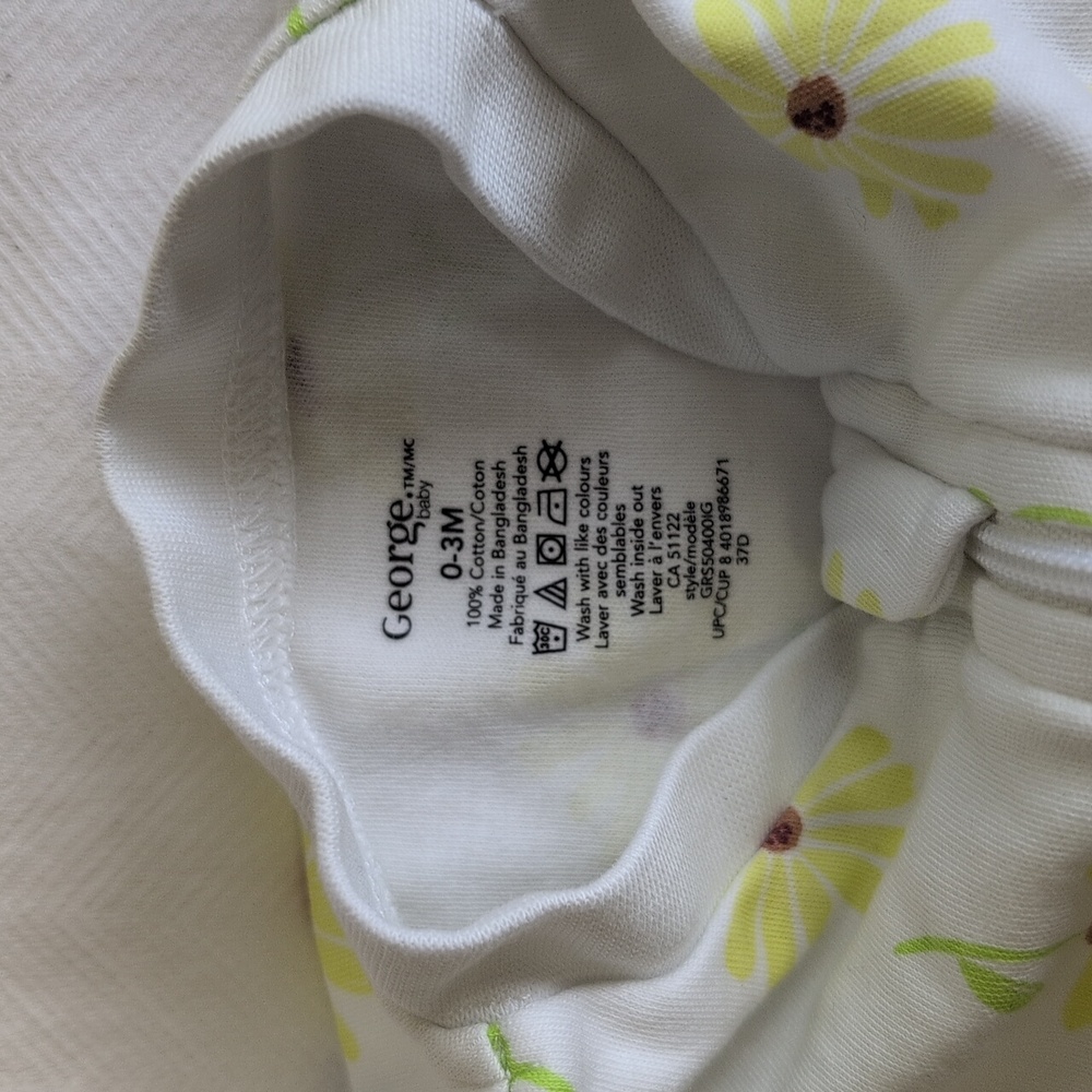 george floral white cotton 2-way zipper footie sleeper pajamas 0-3 months baby - Picture 4 of 5